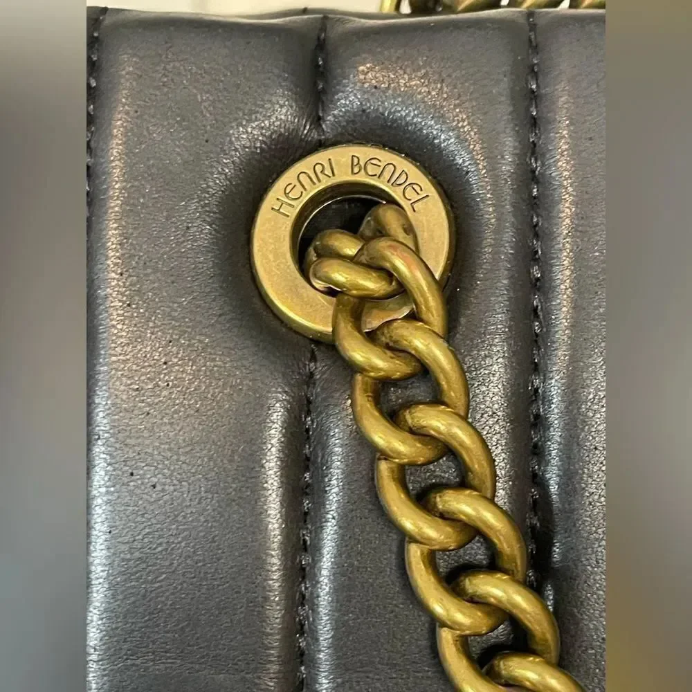Henri Bendel Black Quilted Laptop Bag with chain handles
